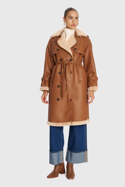 Coat with fur lining - Brown