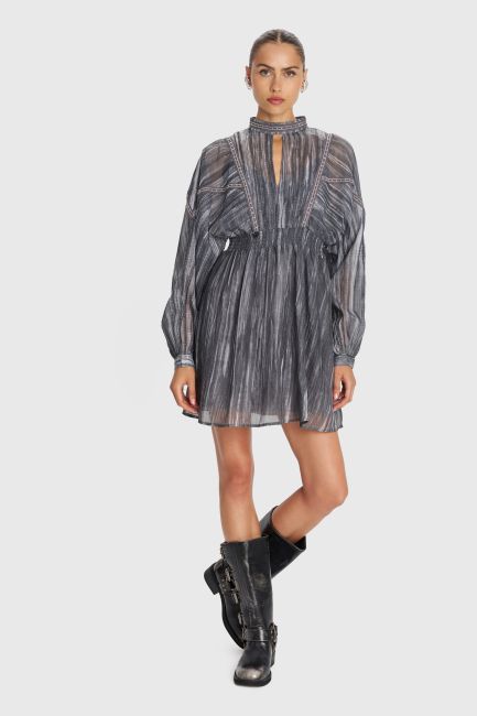 Mini long-sleeved printed dress - Grey