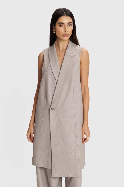 Long sleeveless vest - Beige