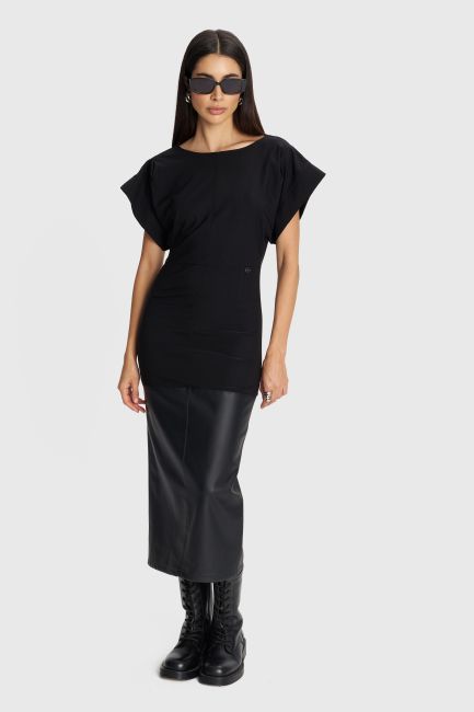 Midi dress with mixed fabrics - Black