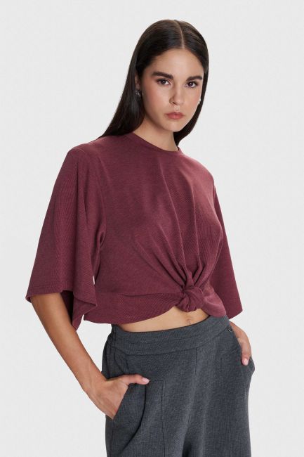 Front-knot blouse - Red
