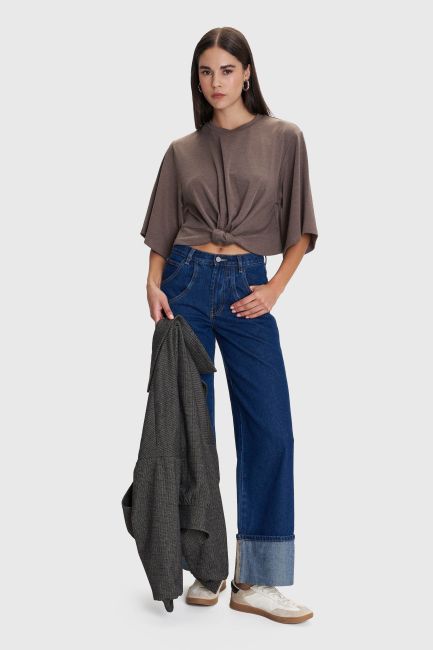 Front-knot blouse - Brown