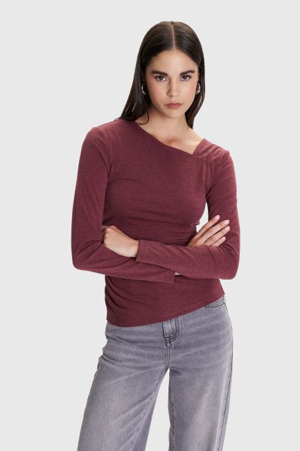 Monochrome shirred-detail blouse - Red