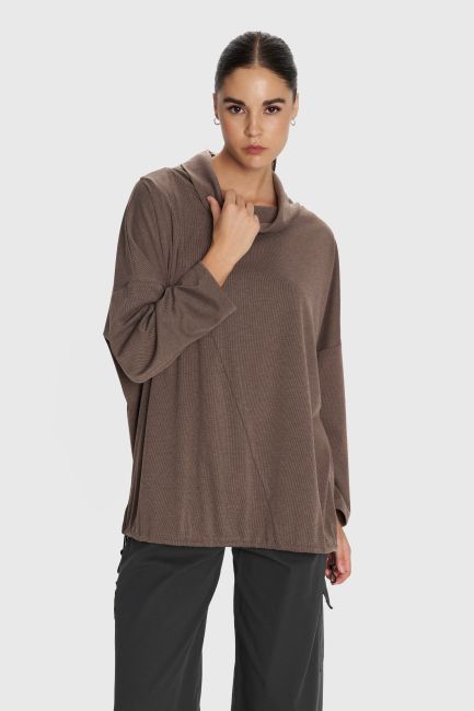 Loose neck blouse - Brown