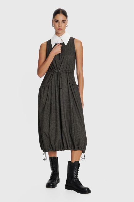 Set midi dress with collar - Brown