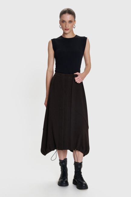 Midi skirt with elastic waist - Brown