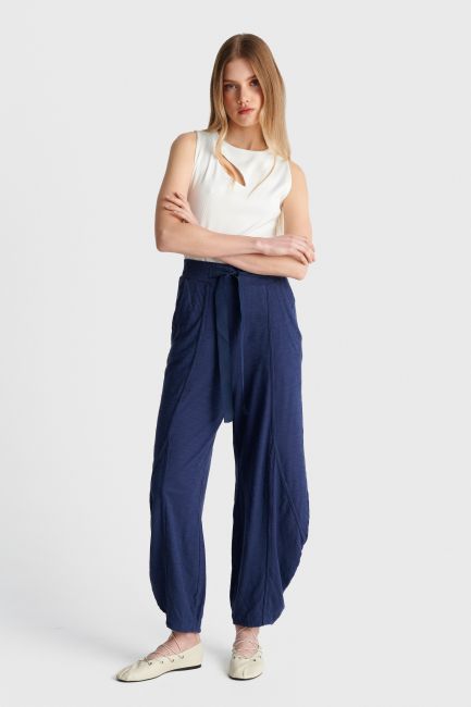 Elastic-waist casual trousers - Blue