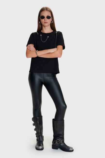 Short-sleeve top with chain - Black