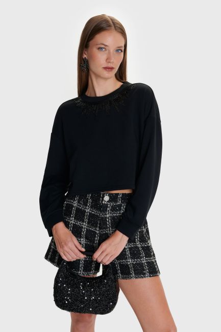 Sweatshirt with rhinestones - Black