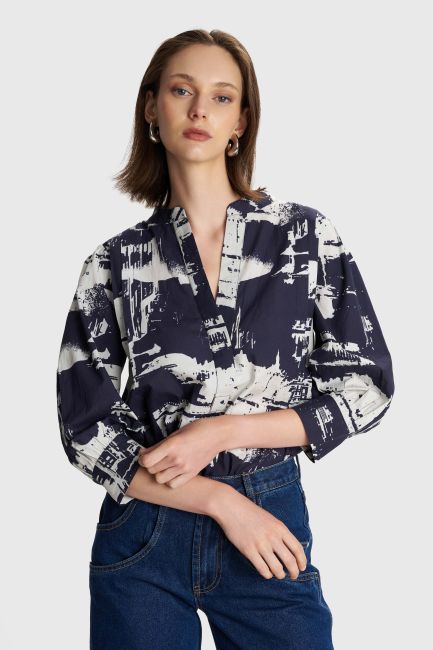 Abstract-print tunic - Black
