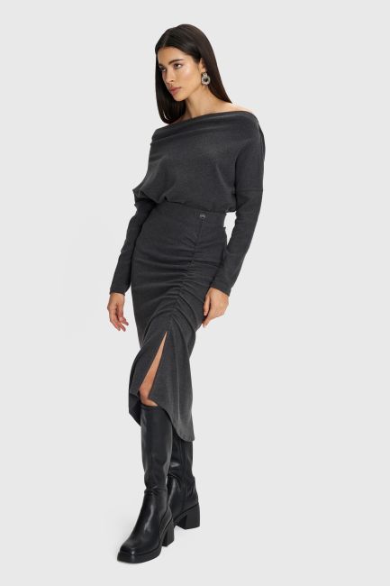 Midi skirt with ruching - Grey