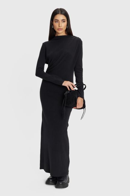 Maxi dress with ruching - Black