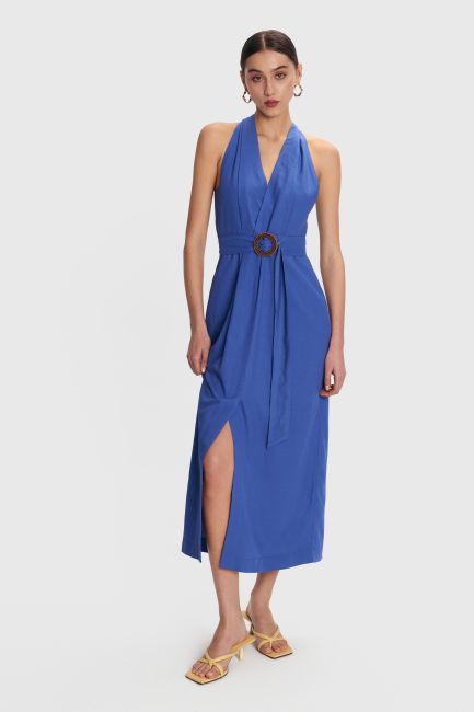 Midi dress with a belt - Blue