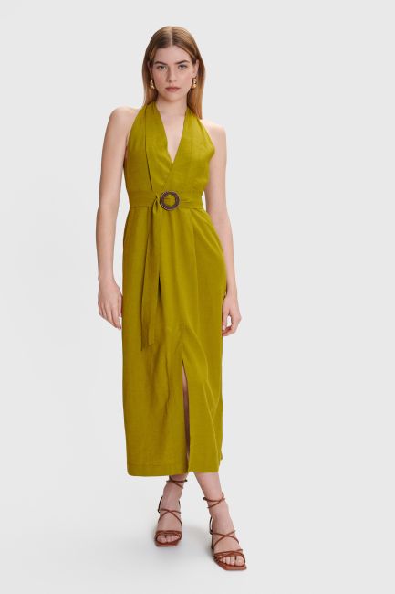 Midi dress with a belt - Green