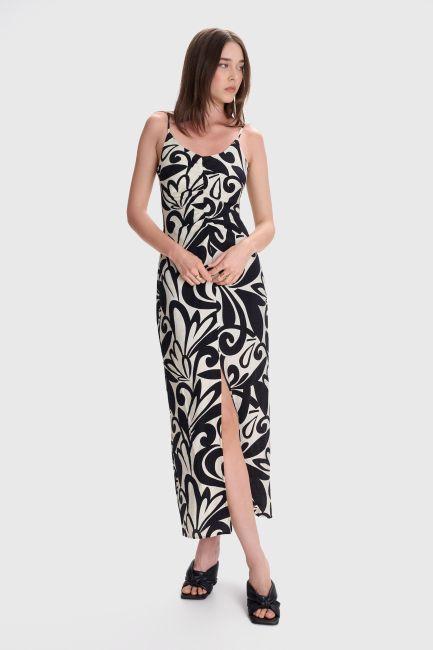Midi printed dress with slit - Multicolor