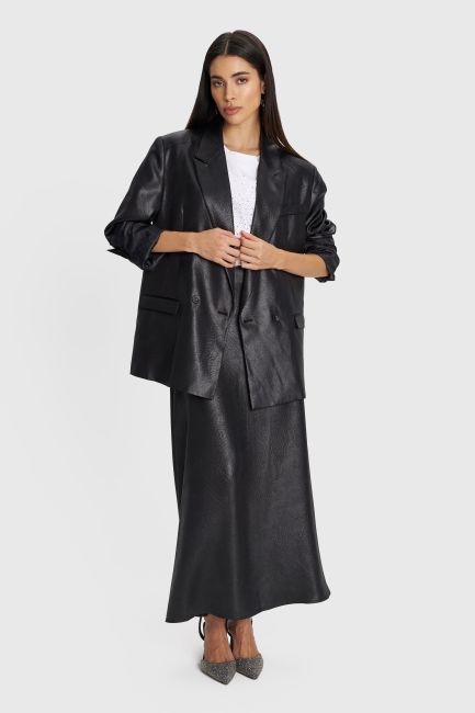 Blazer faux leather with decorative pockets - Black