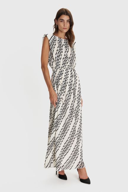 Sleeveless maxi dress with striped print - White