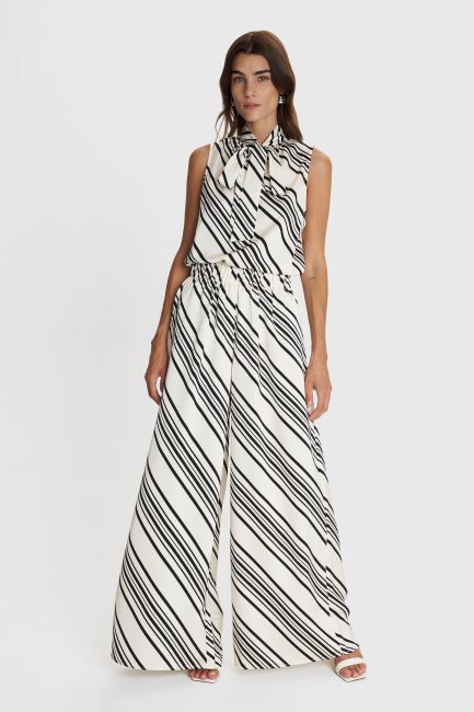 Wide-leg trousers with striped print - White