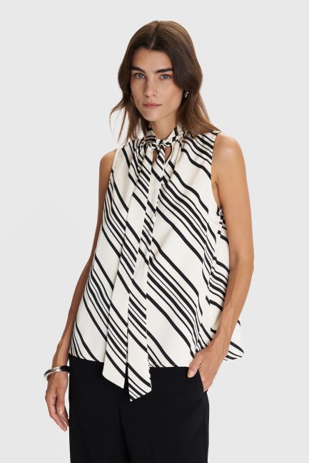 Sleeveless top with striped print - White
