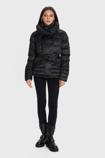 Puffer jacket with belt - Black