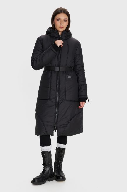 Long jacket with belt - Black