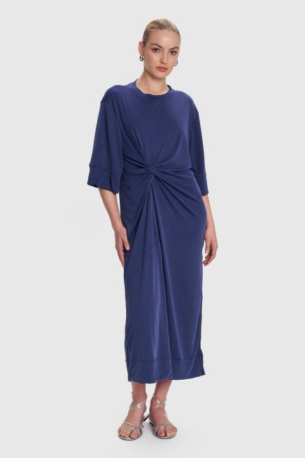 Knot-front midi dress - Blue
