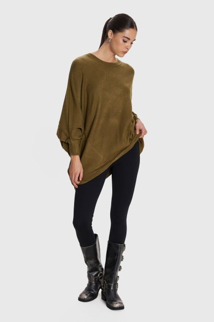 Batwing-sleeve knitted blouse - Green