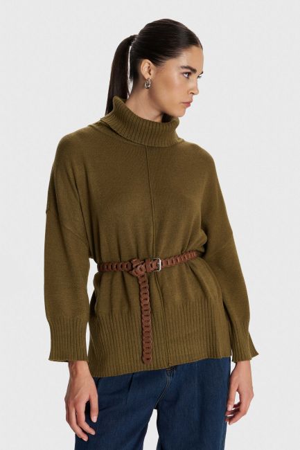 Loose neck knitted blouse - Green