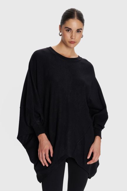 Batwing-sleeve knitted blouse - Black