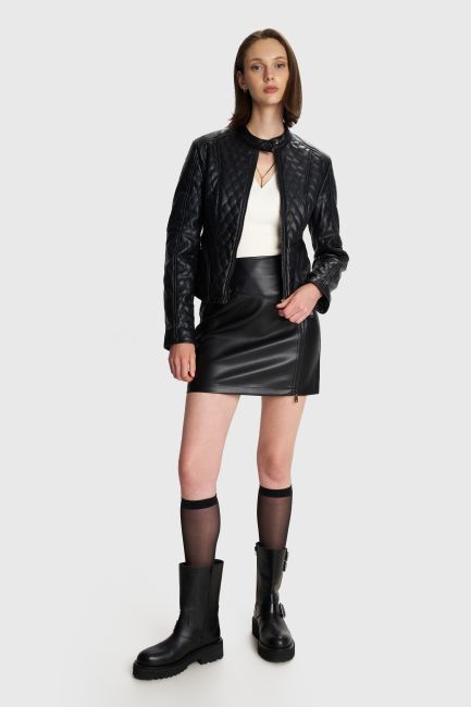 Quilted faux leather jacket - Black