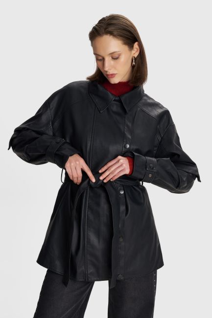 Long faux leather jacket - Black