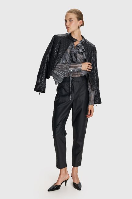 Faux leather trousers with pockets - Black