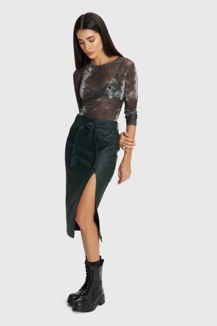 Midi faux leather skirt - Green