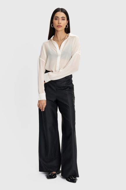 Faux leather trousers with silver buckles - Black