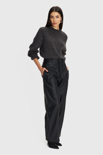Faux leather straight trousers - Black