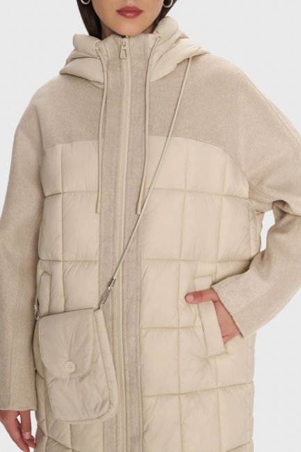 Hooded half coat with bag - Beige