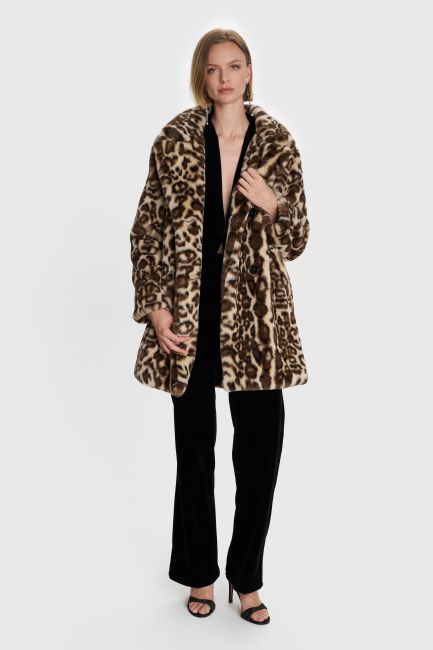 Leopard faux fur coat - Brown