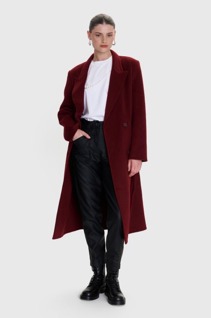 Double-breasted belted coat - Red