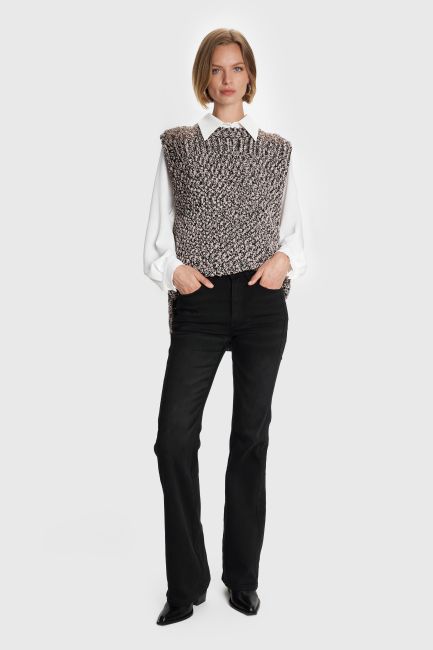 Sleeveless knitted blouse - Beige