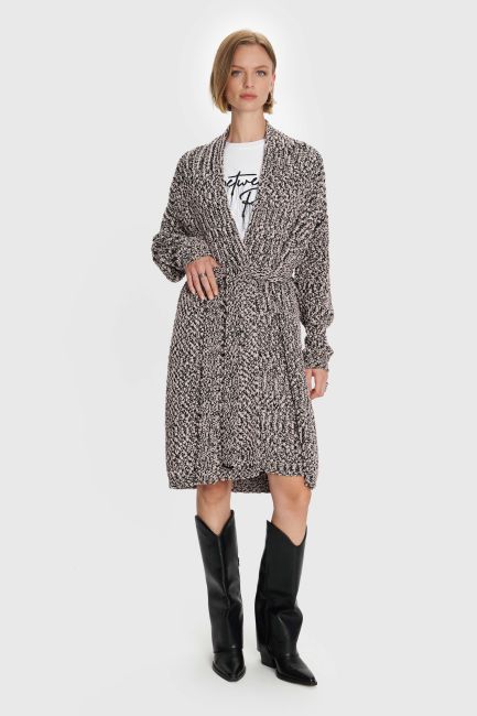 Long cardigan with belt - Beige