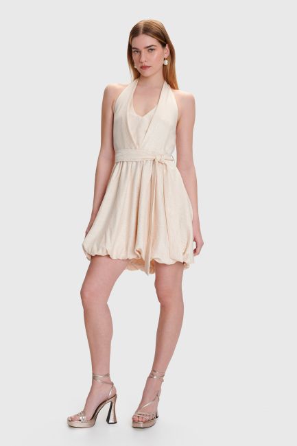 Tie-neck mini dress - Beige