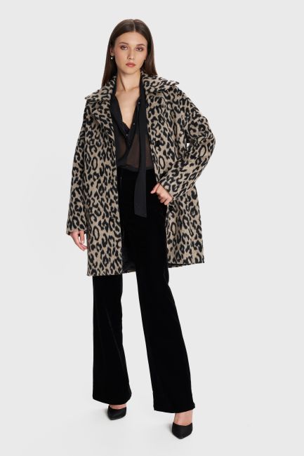 Half coat with animal print - Beige