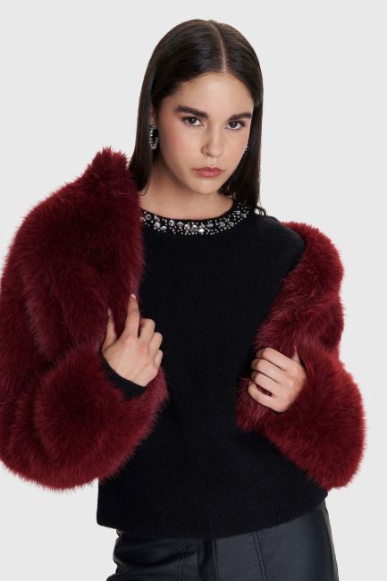 Knitted blouse with decorative-elements - Black