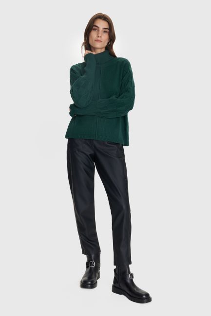 Knitted turtleneck top with sleeve detail - Green