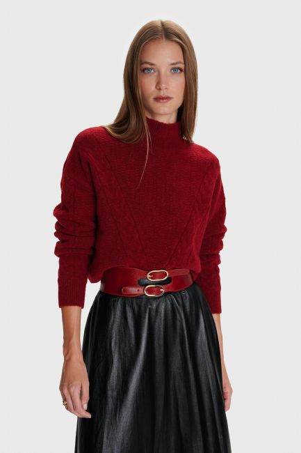 Knitted blouse with turtleneck - Red