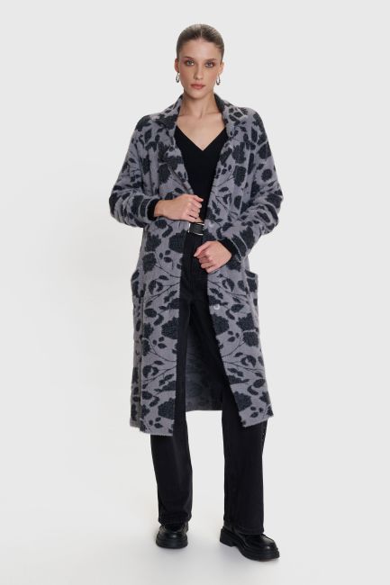 Floral-pattern knitted cardigan - Grey