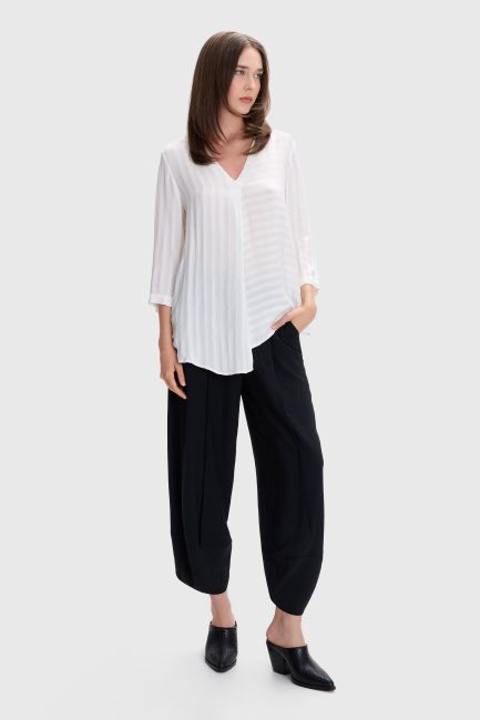 Asymmetric striped tunic - White