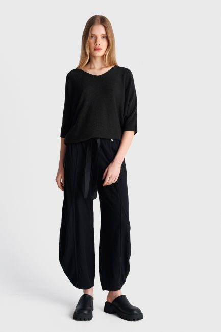 Elastic-waist casual trousers - Black