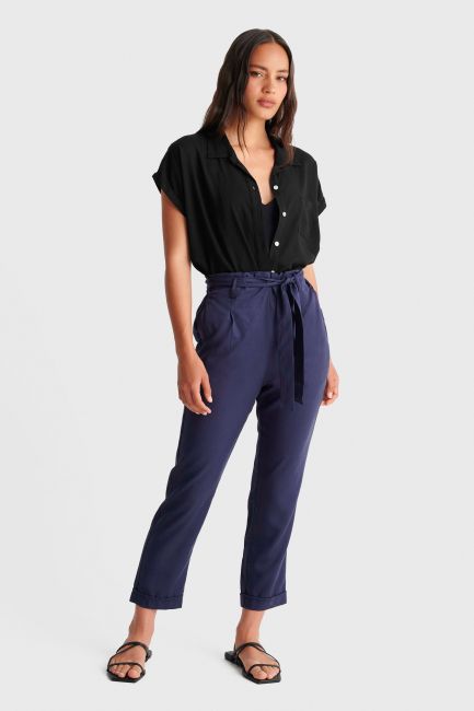 Elastic waist lyocell trousers - Blue