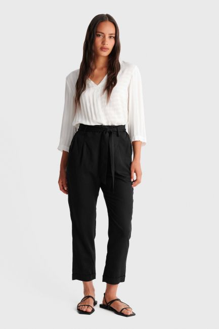 Elastic waist lyocell trousers - Black